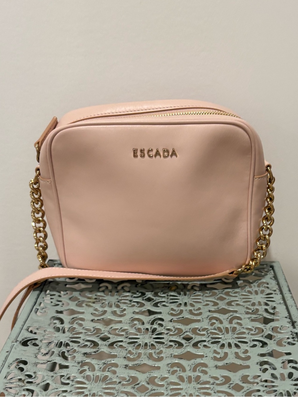 Escada Blush Pink Leather Crossbody with Gold Chain